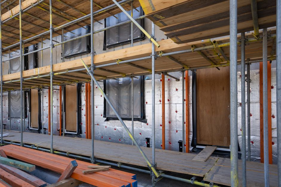 Scaffolding around a house